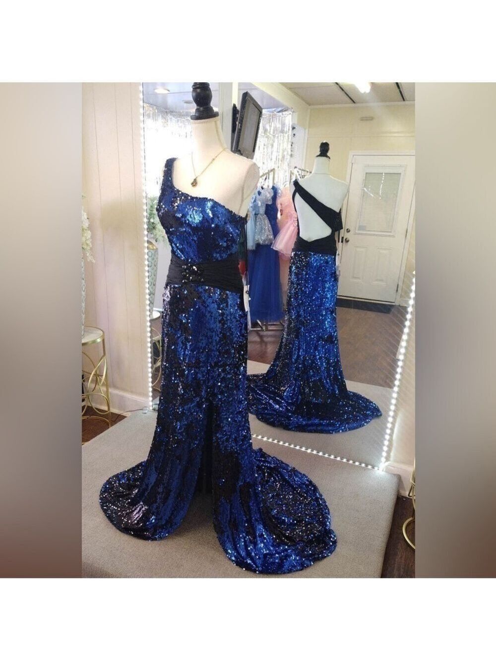 Royal Blue Sequin One-Shoulder Prom Dress